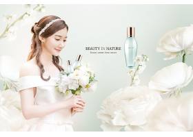 清新年轻女性白色花卉浪漫护肤品化妆品海报设计