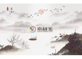 中国风山水花鸟背景墙