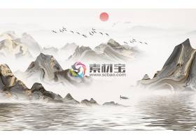 中国风山水飞鸟背景墙