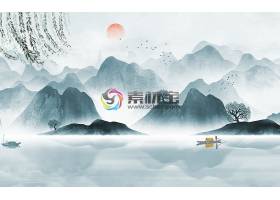 中国风山水花鸟背景墙 (5)