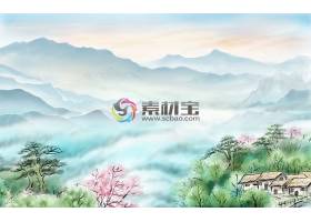 中国风山水花鸟背景墙 (9)