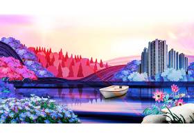新中式房地产风景插画
