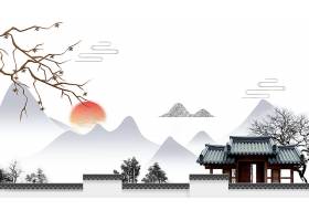 新中式传统建筑风景插画