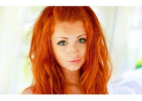 人,红发,绿眼睛,雀斑,美女,模特,长发,肖像,简单的背景,面对26044