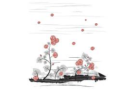 卡通红色花卉移门图案