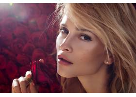 女人,脸,妇女,模特,女孩,棕色,眼睛,白皙的,玫瑰,花,红色,玫瑰,壁