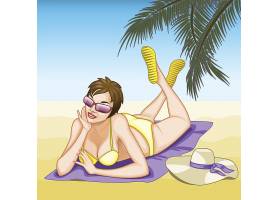 沙滩派对比基尼女性线条插画设计