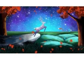 森林麋鹿主题创意梦幻手绘插画素材