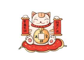 日式手绘招财猫卡通形象装饰元素设计