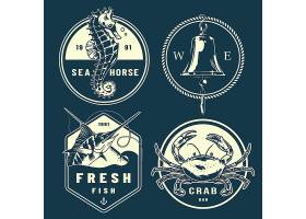 复古海鲜海洋标志和标志设计收藏LOGO设计