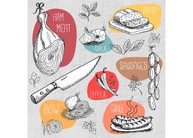 手绘肉类蔬菜瓜果食物主题矢量插画设计