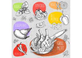 手绘肉类蔬菜瓜果食物主题矢量插画设计