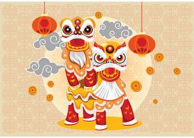 中国风新年春节喜庆开业舞狮醒狮表演矢量装饰插画