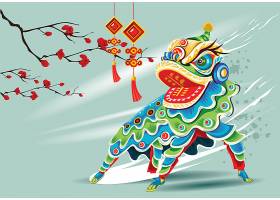 中国风新年春节喜庆开业舞狮醒狮表演矢量装饰插画