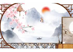 中式窗户与山水主题中国风新中式背景