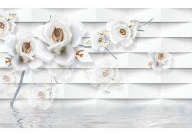 白色花朵主题中式现代电视墙背景墙客厅装饰墙背景插画