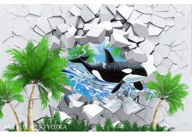 鲸鱼图3D背景墙