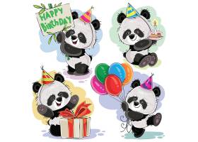  高清创意矢量图气球熊猫生日快乐设计素材背景
