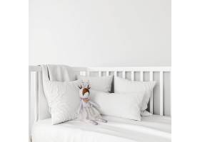 高清淡雅婴儿床和羽绒被枕头套设计素材背景