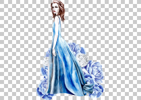 蓝色裙女性主题时尚插画免扣素材