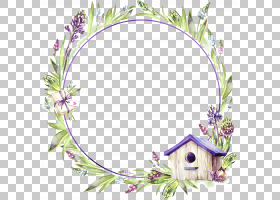 小房子和水彩画花卉