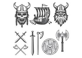 海盗战士主题徽章图标LOGO设计