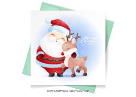 可爱的圣诞老人鹿和雪人圣诞节海报素材