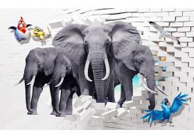 大象主题3D家庭立体电视墙背景