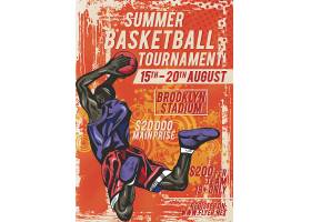 夏日篮球运动男子橙色背景海报设计