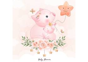 可爱的粉色卡通猪猪插画