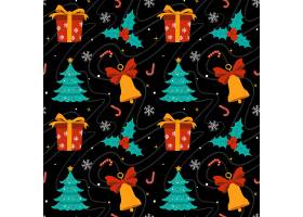 黑底圣诞树礼物铃铛圣诞节无缝装饰背景