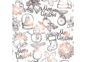 圣诞节手绘铃铛装饰球雪人水晶球无缝装饰背景