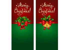圣诞节松树枝铃铛红色缎带蝴蝶结装饰背景