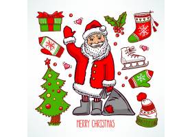 卡通圣诞老人圣诞树送礼物品袜子手套围巾手绘矢量插画设计