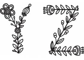 单色花卉枝条叶子拼接大写字母矢量素材