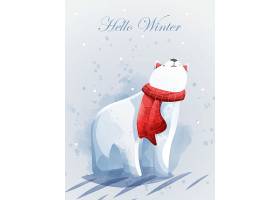 圣诞节系围巾的北极熊插画设计