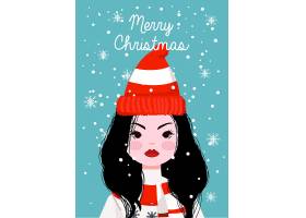 圣诞节戴针织帽的女孩插画设计