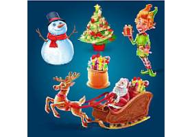 雪人圣诞树小矮人圣诞老人驯鹿雪橇插画设计