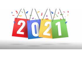 彩纸上挂2021年新年快乐创意概念