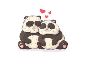 可爱的情人节熊猫夫妇