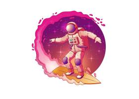 穿着宇航服的宇航员站在冲浪板上在银河系_4758497