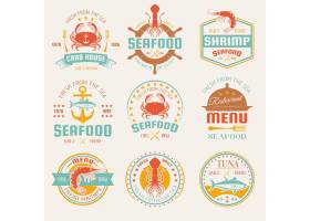 海鲜色餐厅徽章餐具和套餐海产品锚和舵隔_9377295