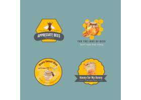 带有蜂蜜的标志用于品牌推广和营销水彩画_10600508