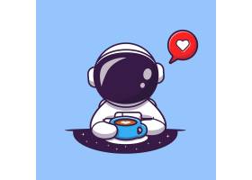 可爱的宇航员喝咖啡卡通矢量图标插图科_10411759