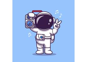 可爱的宇航员正在听带有音箱卡通图标插图的_10763903