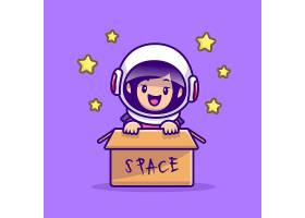 可爱的宇航员女孩在盒子里的卡通插图人_10244969