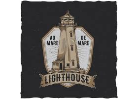 航海T恤标签设计配老灯塔插图手绘插图_9512742