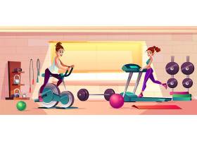 女孩健身的健身房矢量卡通背景_4015272