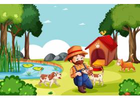 卡通风格的农场场景中的农夫和畜牧场_11830024