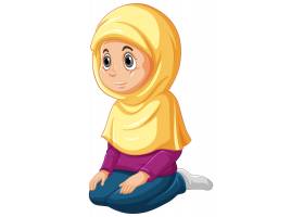 穿着传统服装的阿拉伯穆斯林女孩在白色背景_8974317